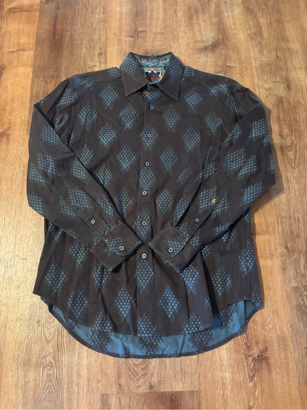 Robert Graham Button Up Shirt Men's Large Brown Long Sleeve Diamond Print